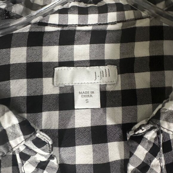 J. Jill Womens Small Black White Gingham Popover Blouse Long Sleeve Split Hem - Picture 3 of 12